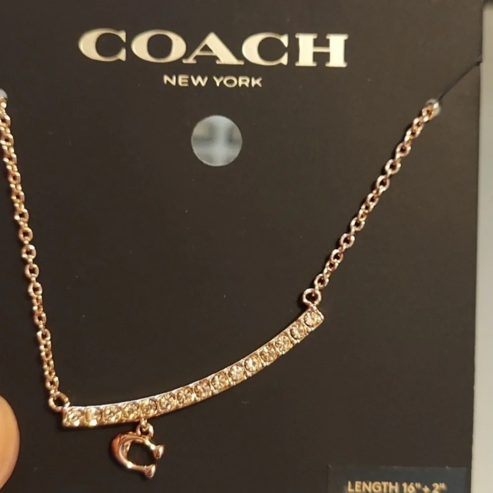 Coach Pave Bar Charm Frontal Necklace in Rose Gold